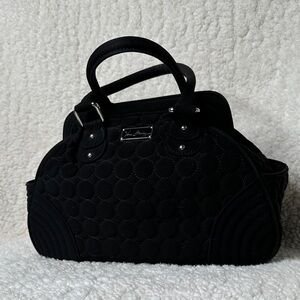 Vera Bradley Hinged Magnetic Closure Satchel Black Circles Ext. Baroque Int EUC